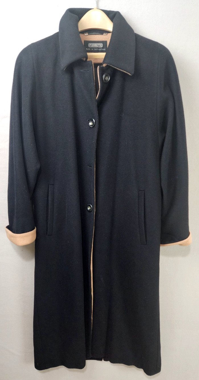 Vintage Pierrette Black Superangora Wool Cashmere Angora Overcoat Size 6